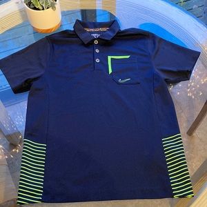 Nike Dry fit polo, short sleeve Navy Blue lime green